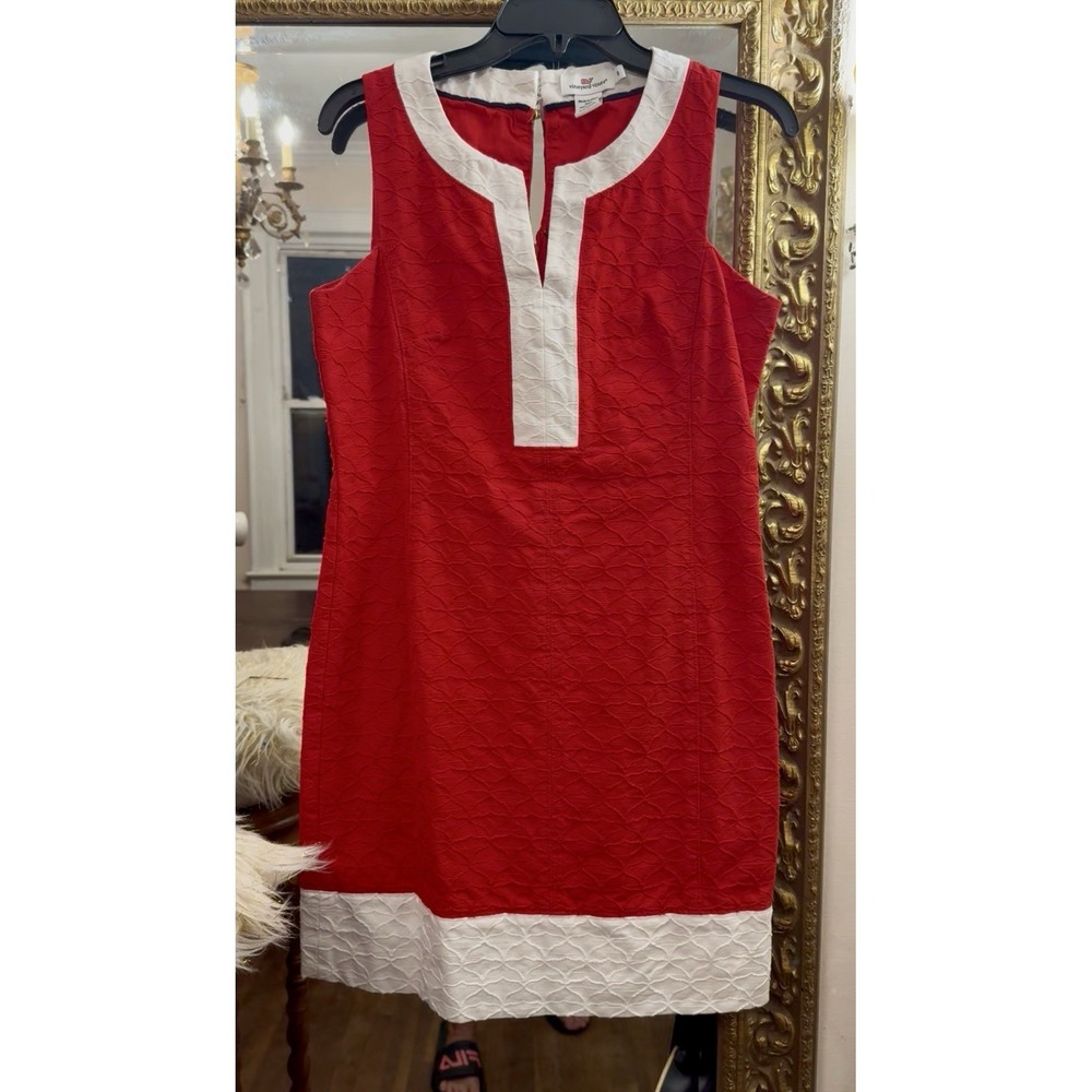 Vineyard Vines Red White Shift Dress Size 8 Textured Sleeveless Preppy - Picture 8 of 13